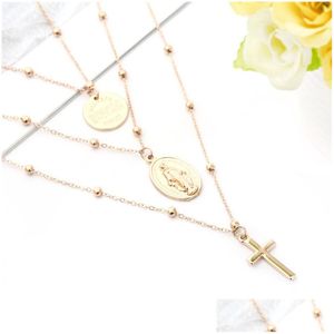 Pendentif Colliers Madonna Croix Collier Sier Chaînes En Or Mtilayer Tour De Cou Jésus Pendentifs Femmes Will Et Sandy Cadeau Drop Delivery Jewe Dh8D9