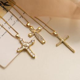 Pendentif Colliers Mafisar Mode Classique Plaqué Or Zircon Croix Femmes Haute Qualité Délicat Charme Bijoux De Fête En Gros