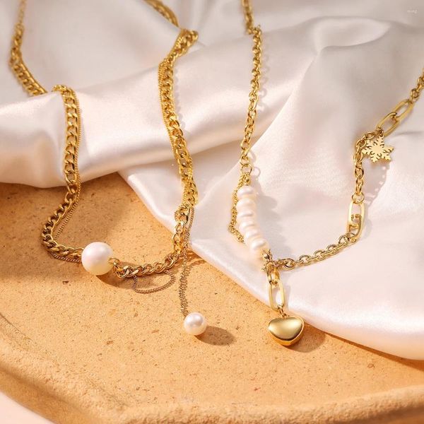 Collares colgantes Mafisar Color oro 316L Collar de corazón de perlas de acero inoxidable para mujeres Moda de lujo a prueba de herrumbre Regalos de joyería de fiesta
