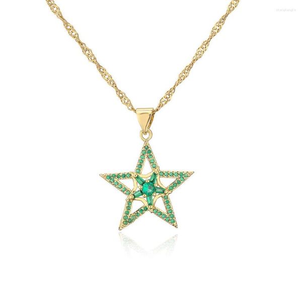 Pendentif Colliers Mafisar Unique Design Plaqué Or Vert Zircon Pentagramme Géométrie Collier Haute Qualité Délicat Femme Bijoux Cadeaux