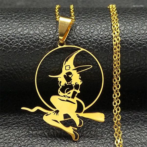 Colliers pendants Magic Broom Sexe Witch Femmes en acier inoxydable Esotéricisme Halloween Bijoux Accessoires Gift N3877GD-QKC