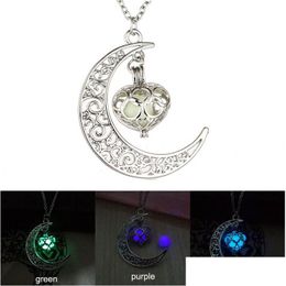 Collier pendentif coeur lune magique lueur dans le noir Vintage Steampunk creux amour brillant lumineux Hip Hop bijoux Dr Dh1Cs