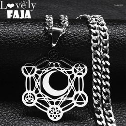 Pendentif Colliers Cercle magique Croissant de Lune Pentacle Metatron Collier Pentagramme Géométrique En Acier Inoxydable Creux Bijoux Cadeau N6223