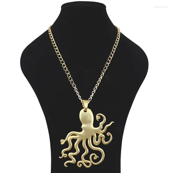Pendentif Colliers MaGold Couleur Grand Octopus Squid Métal Longue Chaîne Nautique Steampunk Collier Lagenlook Pour Femmes Hommes Cadeau
