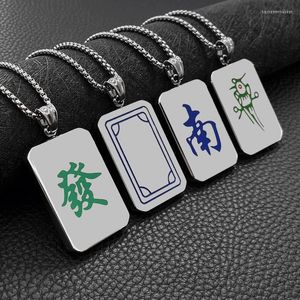 Pendentif Colliers Mahjong Collier Bijoux Vert Dragon Dot Bambou Caractère Chinois Double Face Collares Pour Un Ami