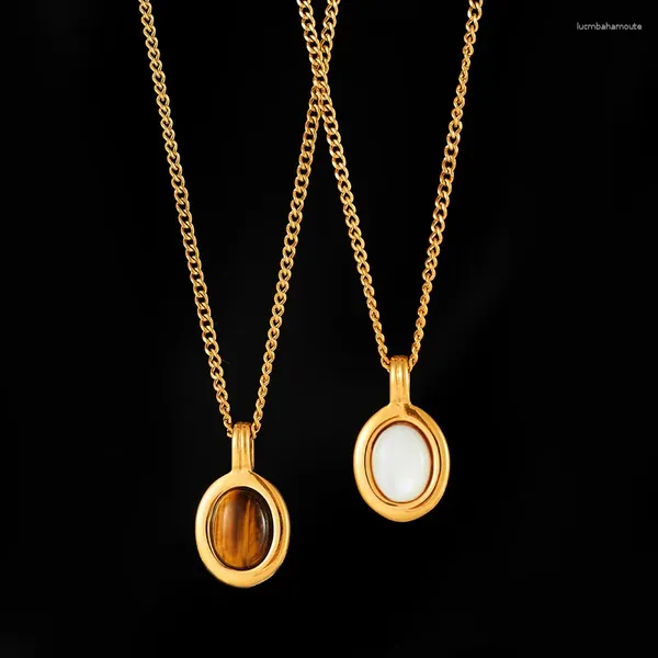 Colliers pendants Maillard Tiger Eye White Fritillaria Collier en acier de titane