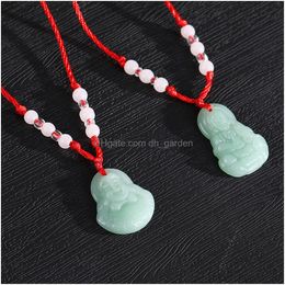 Colliers pendants MAITREYA BOUDDHA Collier de corde rouge tissé Fashion Guanyin Bodhisattva Lucky Women Relius Gifts Grows Drop del Otm48