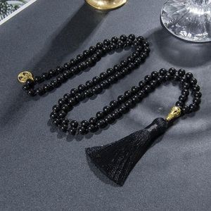 Colliers pendants Collier perlé mala avec arbre doré de la vie 8 mm noire onyx noué de méditation prière japamala bijoux pour hommes et femmes