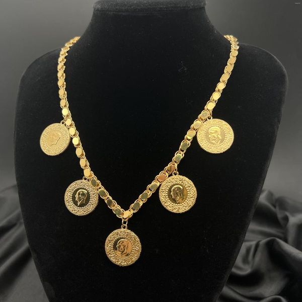 Collares pendientes MANDI Precio de fábrica Collar de moneda turca 18k Chapado en oro Cadena de joyería hecha a mano pura sin decoloración para mujer