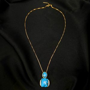 Pendentif Colliers Mandi Prix de gros Style ethnique Bleu Pierre naturelle Collier pour femme Plaqué or 18 carats Chaîne de bijoux sans décoloration