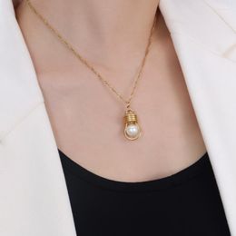 Hanger kettingen mani e piedi persoonlijkheid gloeilamp parel ketting voor vrouwen roestvrijstalen designer sieraden luxe kwaliteit ins Korean