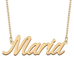 Pendentif Colliers Maria Nameplate Collier pour femmes Bijoux en acier inoxydable Plaqué or Nom Chaîne Femme Mères Girlfriend Cadeau