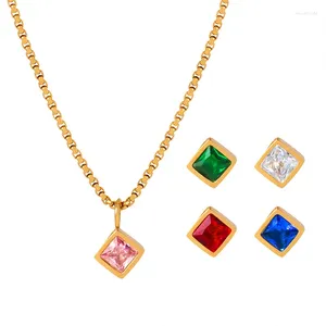 Pendentif Colliers Marka Collier en acier inoxydable pour femmes Luxe Coloré Gem Chaîne Bijoux d'été Accessoires Cadeau d'anniversaire Dropshiping