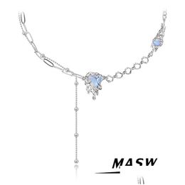 Collares colgantes MASW Diseño original Collar de corazón azul 2022 Tendencia nueva Cobre Metal gruesa Sier Siered para mujeres Joyas Drop Dhjjv