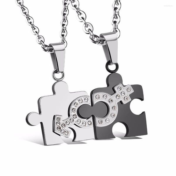 Pendentif Colliers Assortis 2pcs Ensemble En Acier Inoxydable Puzzle Pièce Amoureux Couple Amour Collier Saint Valentin Cadeaux Pour Femmes Hommes