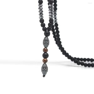 Hanger Kettingen Mat Zwart Obsidiaan Hematiet Spacer Kralen Met Oude Man Hoofd En Tijgeroog Steen Y Ketting