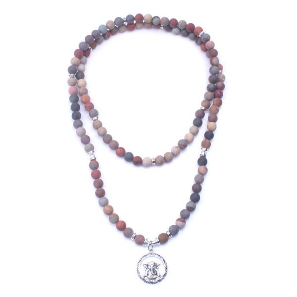Pendentif Colliers Matte Ocean Stone avec Ganesha 108 Stretch Mala Collier ou bracelet Guérison Spirituelle Yoga Bijoux DropPendant