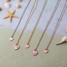Colliers pendentifs Mavis Hare collier en acier inoxydable coeur coquillage rose avec petite et grande chaîne de coquillages naturels comme fête des mères