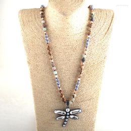 Collares colgantes MD Fashion Bohemian Tribal Jewely Multi Stone Beige Glass Dragonfly anudado
