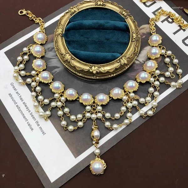 Pendentif Colliers Collier de perles médiévales Chaîne de clavicule de mode tissée à la main