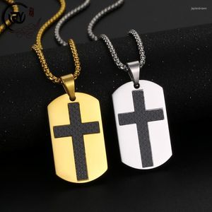 Pendentif Colliers Megin D Acier Inoxydable Titane Fibre De Carbone Croix Armée Badge Hip Hop Collier Chaînes Collier Pour Hommes Femmes Cadeau Bijoux