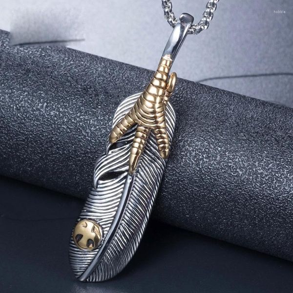 Pendentif Colliers Megin D Acier inoxydable Titane Plume Aigle Hawk Griffe Vintage Collier Chaîne Collier Pour Hommes Femmes Ami Cadeau Bijoux