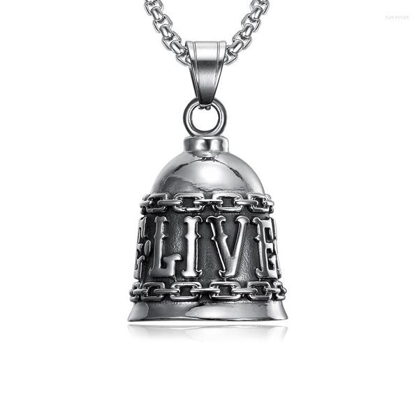 Pendentif Colliers Megin D Acier inoxydable Titanium LIVE TO RIDE Moteur Rétro Vintage Bell Collier Chaînes Collier Pour Hommes Femmes Cadeau Bijoux