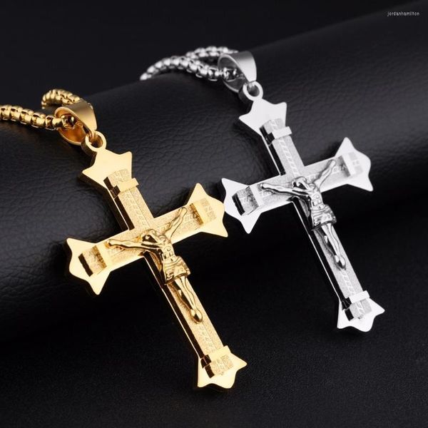 Pendentif Colliers Homme Personnalisé Grand Jésus Sur Croix Pendentifs Collier En Acier Inoxydable - Argent Or