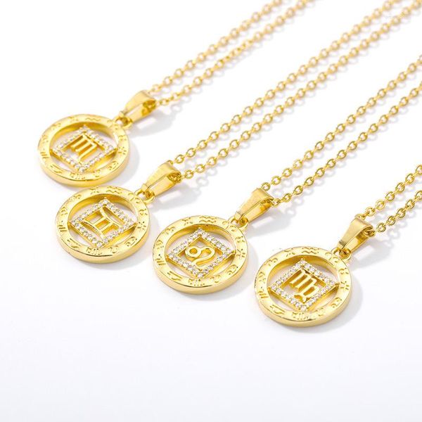 Collares colgantes Hombre Mujer 12 Horóscopo Signo del zodiaco Collar de color dorado Aries Leo Constelaciones de gota al por mayor Joyería