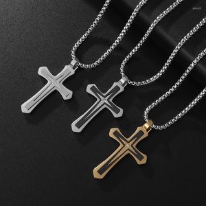 Hanger kettingen mannen en vrouwen roestvrij staal bicolor kruis ingelegde zirkon ketting religieuze christelijke trend amulet sieraden geschenken