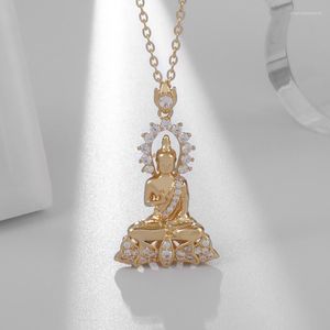 Pendentif Colliers Hommes et Femmes Rétro Simple Bouddhisme Lotus Bouddha Collier Personnalité Amulette Casual Exquis Accessoires