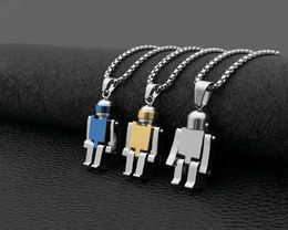 Colliers pendants hommes et femmes Collier robot en acier inoxydable pied à main