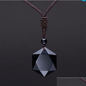 Pendentif Colliers Hommes Sculpté Pierre Naturelle Obsidienne Noire Pendentif Collier Bijoux Poli Étoile De David Drop Delivery Neckl Dhgarden Dhvqn