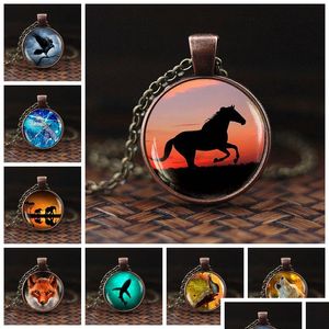 Hanger Kettingen Mannen Cool Olifant Paard Haai Wolf Ketting Vrouwen Mode Choker Wild Dier Glas Cabochon Sieraden Gift Drop Delive Dhkb9