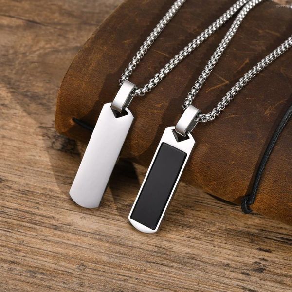 Collares colgantes Hombres Barra geométrica Esmalte negro Piedra natural con cadena de caja de acero inoxidable Elegante Colar masculino