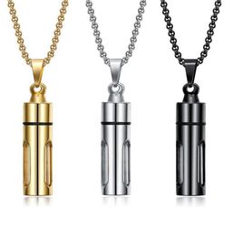 Colliers pendants hommes cylindre en verre d'huile essentielle Collier de parfum Crémation en acier inoxydable