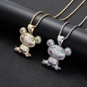 Pendentif Colliers Hommes Or Laiton Animal Grenouille En Acier Inoxydable Corde Chaîne Collier Coloré CZ Pierre Charme Hiphop Bijoux Homme