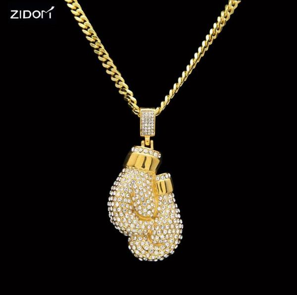 Colliers pendants hommes Hip Hop Bling Rignestone Boxing Glove 70 cm de long Chaîne de liaison cubaine Iced Out Collier Bijoux de mode4583551