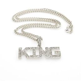 Pendentif Colliers Hommes Hip Hop Plein Strass Roi Forme Pendentifs Bling Glacé Cubain Lien Chaîne Hiphop Collier Bijoux W3247P