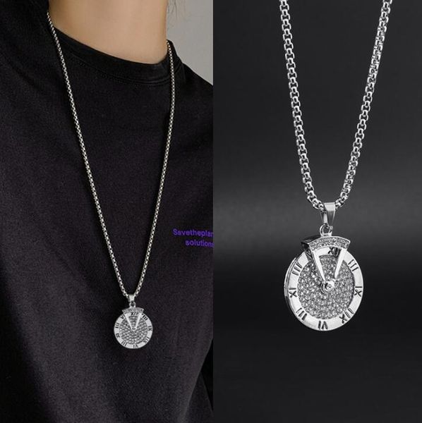 Mode Pendentif Colliers Hommes Hip Hop Out Bling Rotatif Horloge Collier 4 * 3.3cm Cristal Cubain Chaîne Hiphop Mode Charme Bijoux