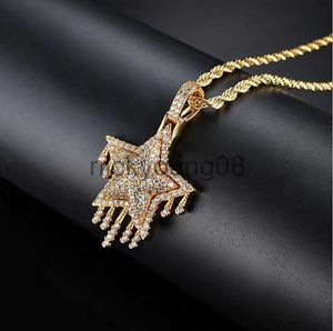 Colliers pendentifs HIP HOP ICED OUT CZ BLING GOUTTES D'EAU COLLIER PENDANT ÉTOILE Micro Pave Cubic Zirconia Collier de diamants simulés x0711 x0711