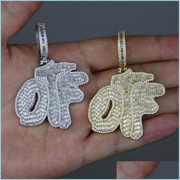 Pendentif Colliers Hommes Hip Hop Glacé Otf Lettre Pendentif Collier Bling 5A Zircon Cubique Pavé Chaîne De Tennis Bijoux Goutte D Dhgar238W