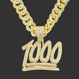 Collares colgantes Hombres Hip Hop Joyería Número 1000 Collar con una cadena cubana de Miami de 13 mm helada Bling Hiphop Joyas sin cuello Male218i