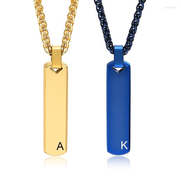 Pendentif Colliers Hommes Initial Bar Avec Personnalisé A-Z Lettre Élégant En Acier Inoxydable Épais Géométrique Vertical Collier Cadeau Pour Lui