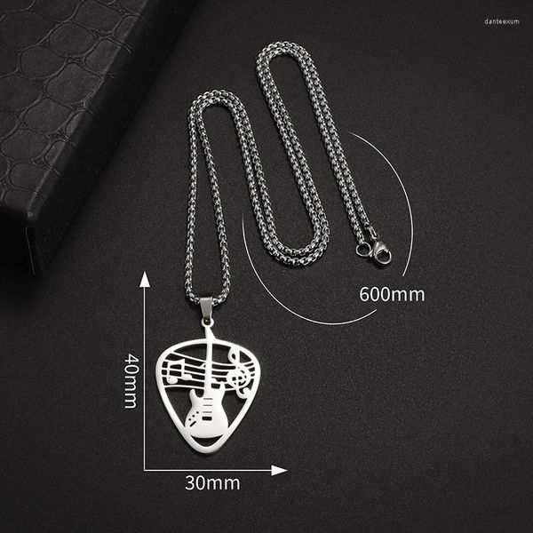 Pendentif Colliers Hommes Dames Mode Coeur Forme En Acier Inoxydable Guitare Musique Note Symbole Collier Hip Hop Rock Punk Bijoux Cadeau