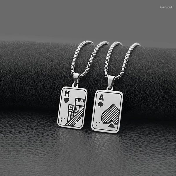 Collares pendientes Hombres Lucky Poker Dibujos animados Ace Of Spades Collar Punk Hip Hop Joyería Acero inoxidable Caja larga Cadena Regalo 50cm