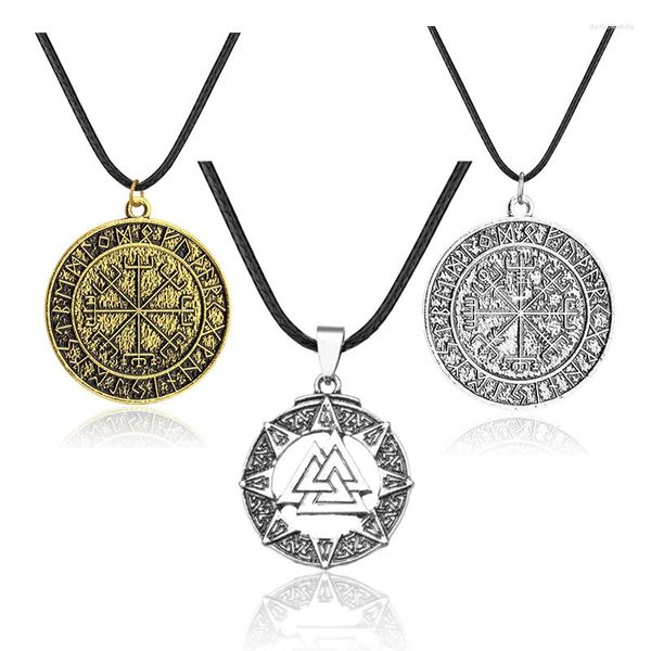 Collares colgantes Collar de hombres Viking Odin Símbolo Runa Amuleto Aliado Cadena Brújula Vegvisir Moda Avión de papel Punk