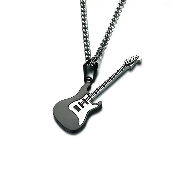 Colliers pendentifs Collier en acier inoxydable de musique de guitare pour hommes avec chaîne (pendentif noir) choix de cassette