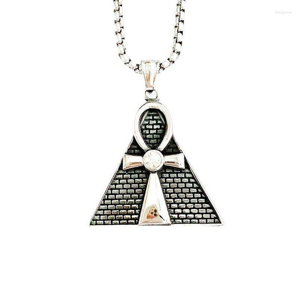 Pendentif Colliers Hommes Personnalisé Vintage CZ Pyramide Égyptienne Croix Collier En Acier Inoxydable 24 Pouces