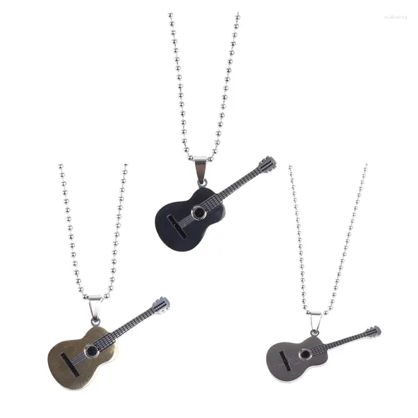 Colliers pendentifs Collier de musique de guitare acoustique en acier inoxydable pour hommes avec chaîne de 60 cm